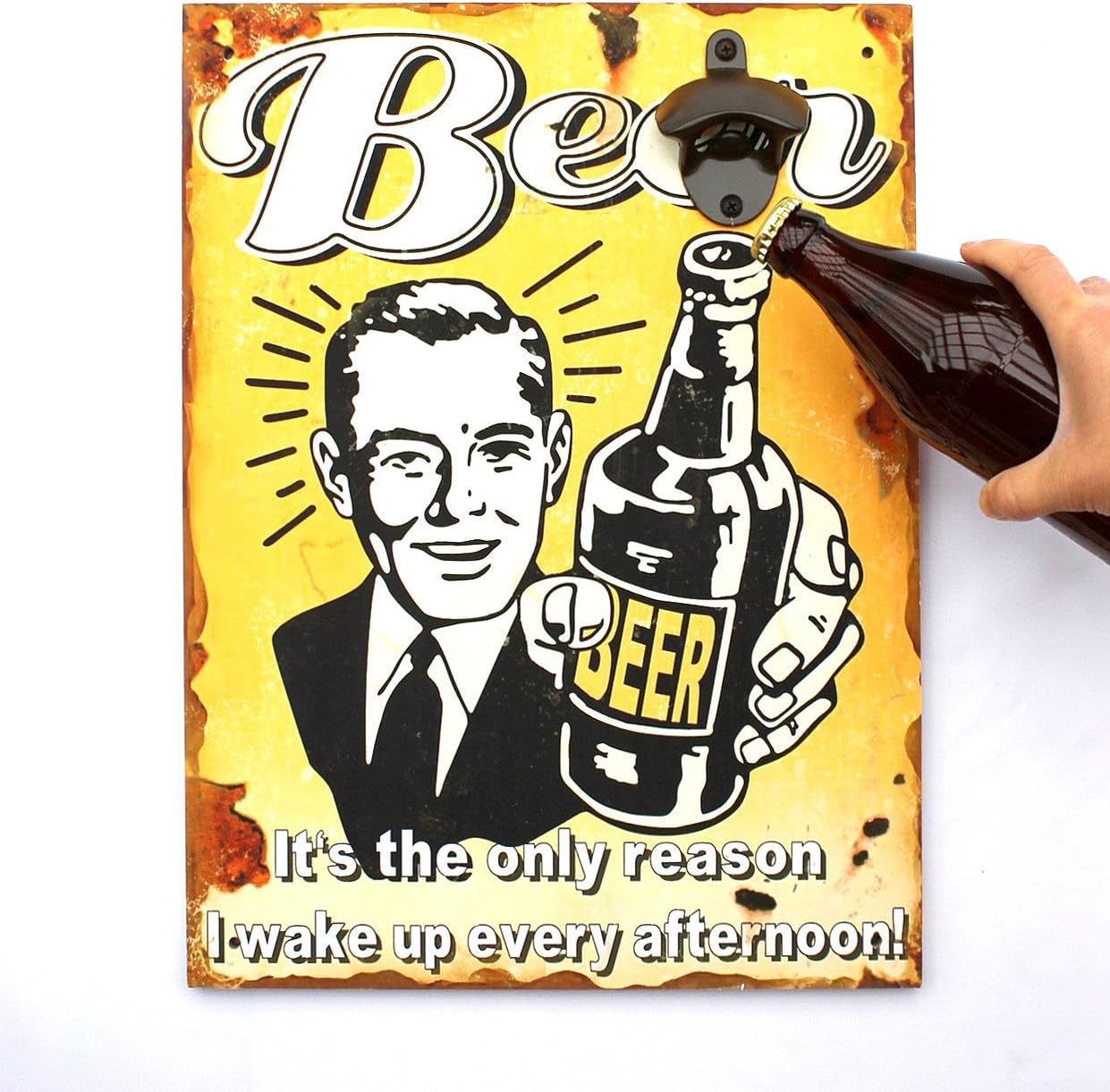 Wandflaschenöffner mit Bieröffner, 21261 Gelb
