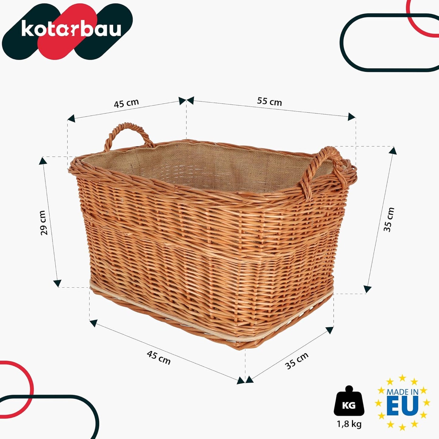 Weidenkorb mit Henkel, Naturfarbe 55x45 cm