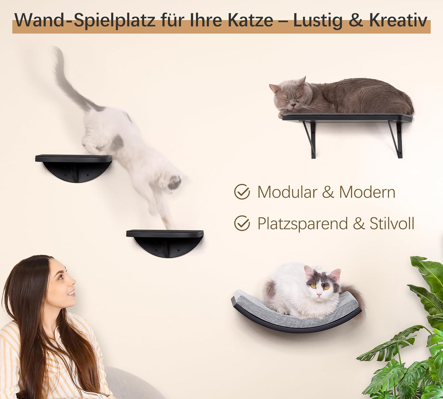 Katzentreppe Wand-Set, Gray 2PC Pedal + 1PC Katze Wandregal