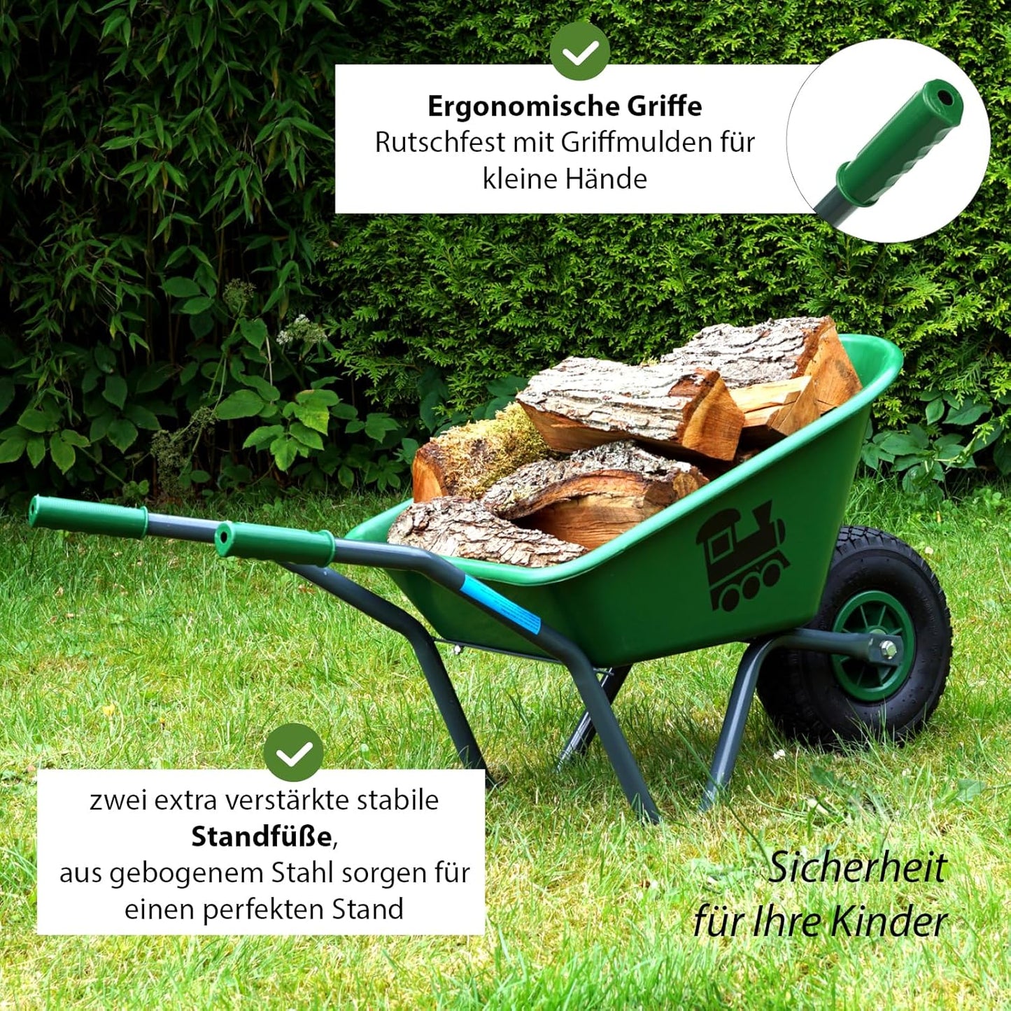 Kinderschubkarre mit Lokomotive, Lokomotive | Grün