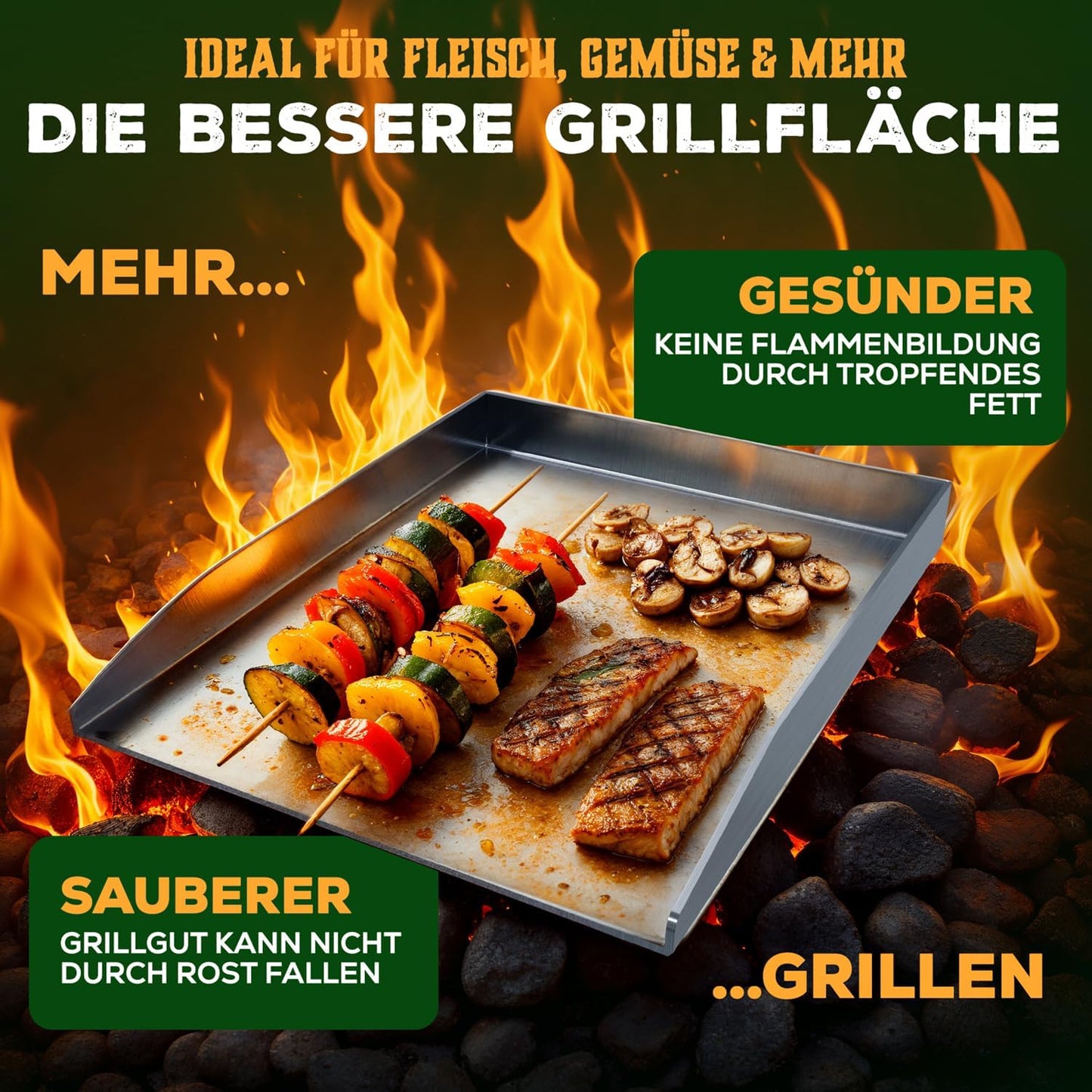 Plancha Grill-Set mit Edelstahlplatte und Zubehör