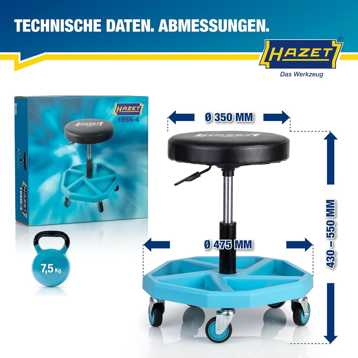 Höhenverstellbarer Arbeitssitz 195N-4 mit 5 Rollen, Neue Version