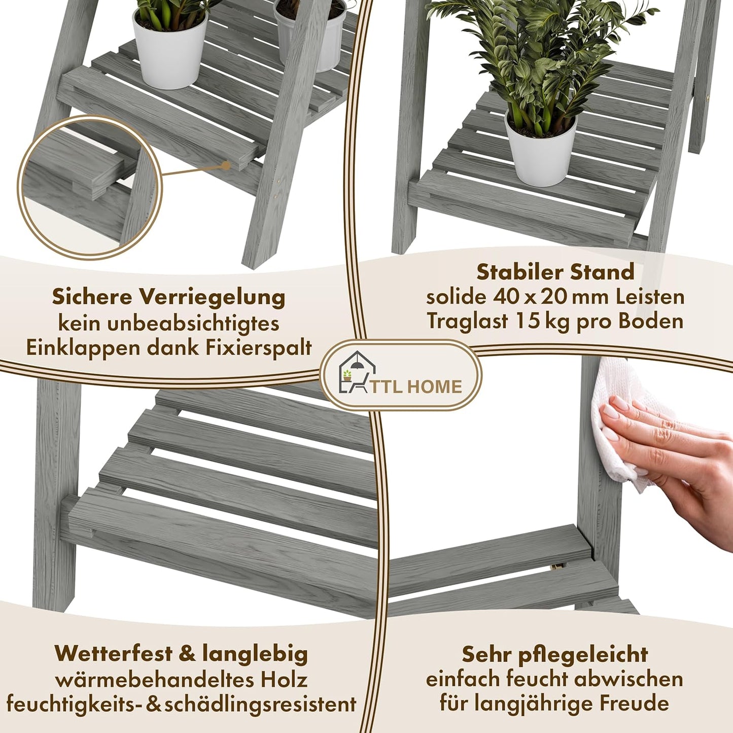 Klappbare Blumenleiter mit 3-Ebenen, M - 108x41x40cm
