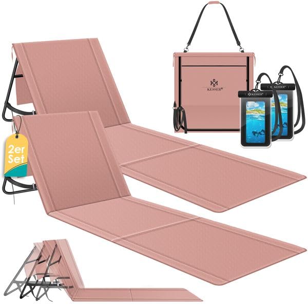 Klappbare Strandmatte mit verstellbarer Rückenlehne und Tragegurt 2er-Set, 2 Stück Rose Blush