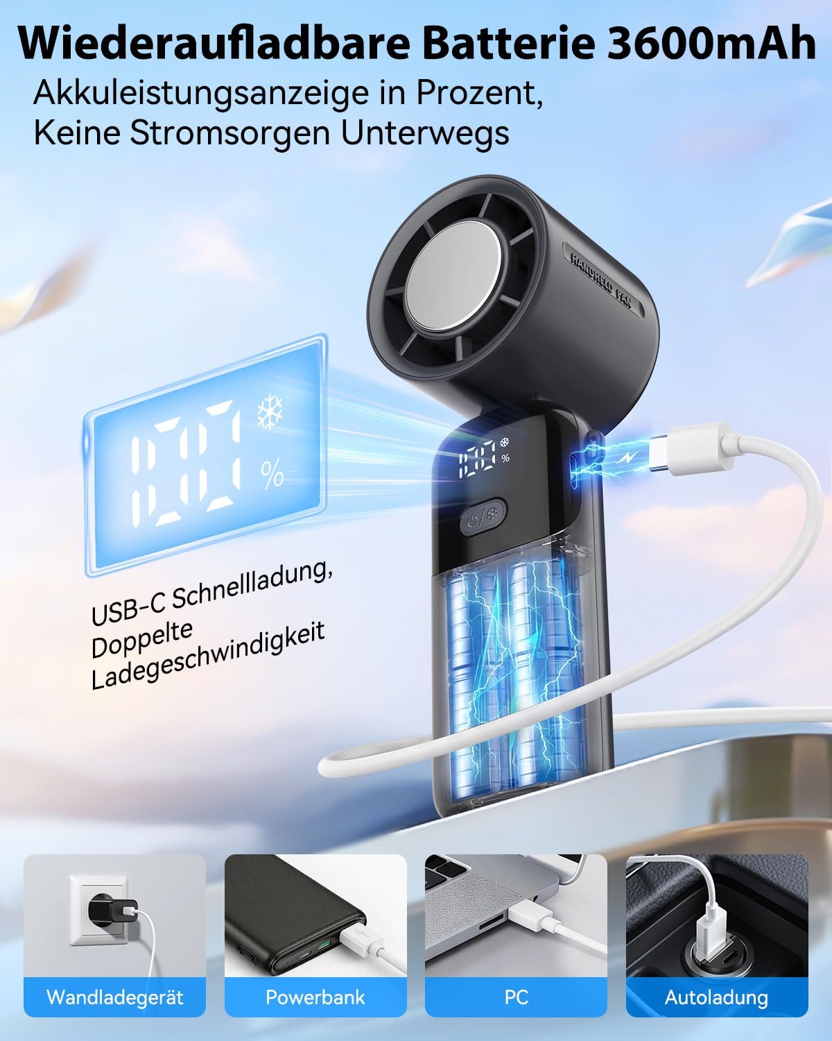Tragbarer Handventilator, Grau