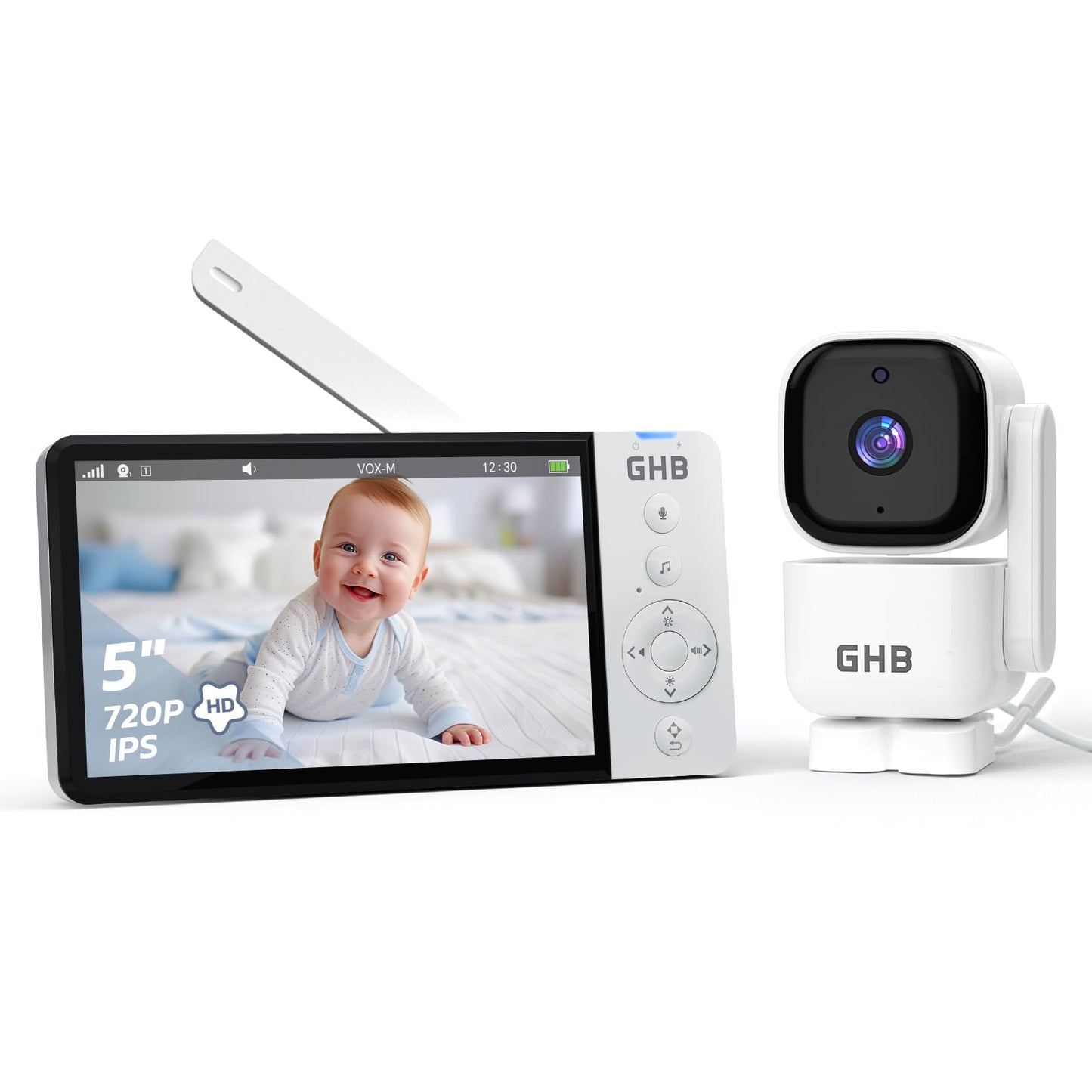 ABM720F Babyphone mit Kamera, 5 Zoll HD-Display und VOX-Funktion, Schwenkbar