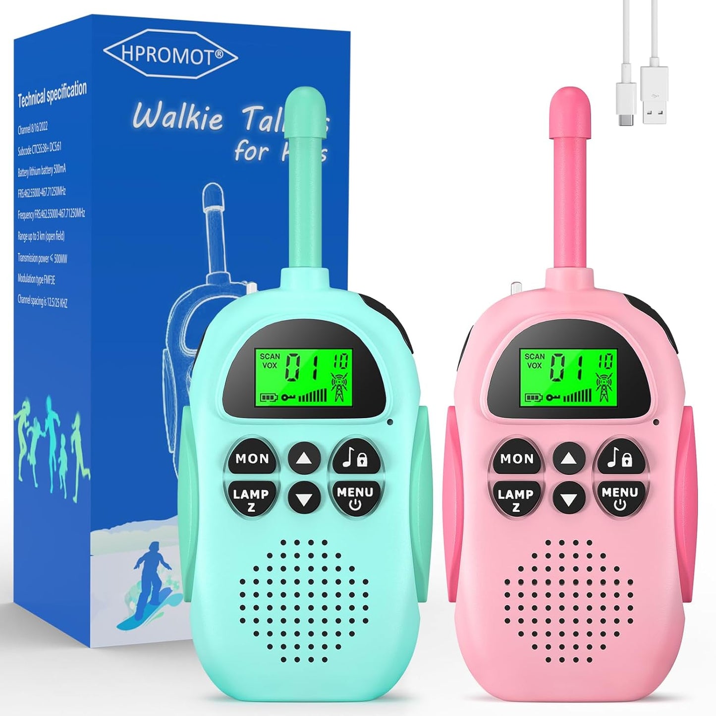 Walkie-Talkie-Set für Kinder, Blau + Rosa