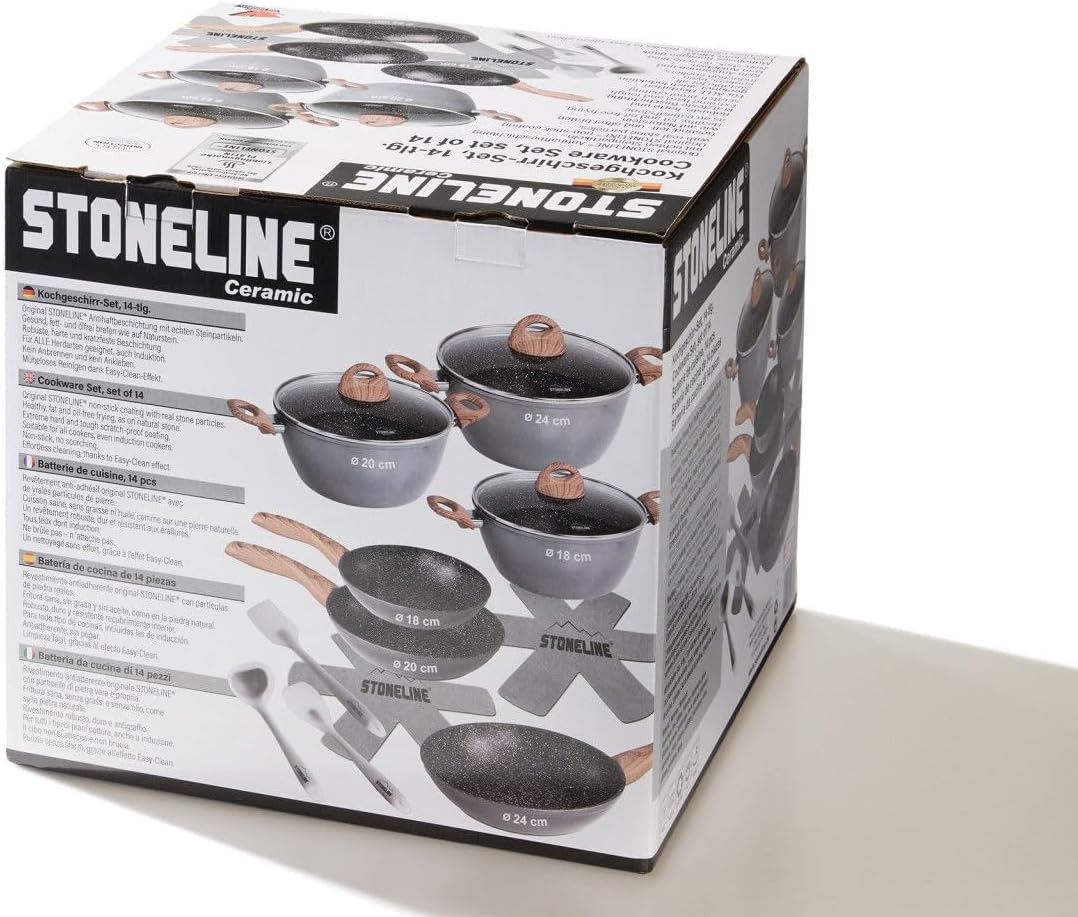 14-teiliges Kochgeschirr-Set, Induktionstauglich, 14-teilig, Holzoptik