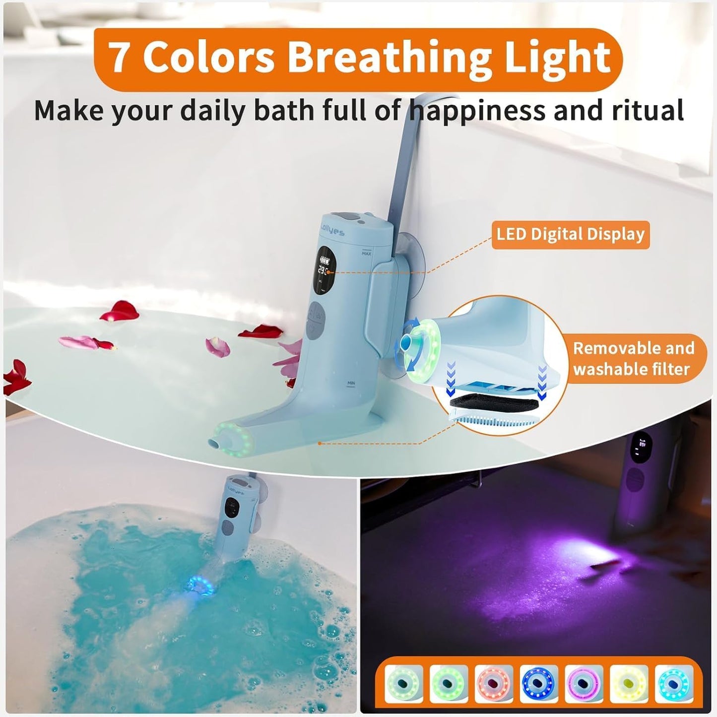 Bath‑Jet‑Spa mit Jet/Blubber Modus, Blau