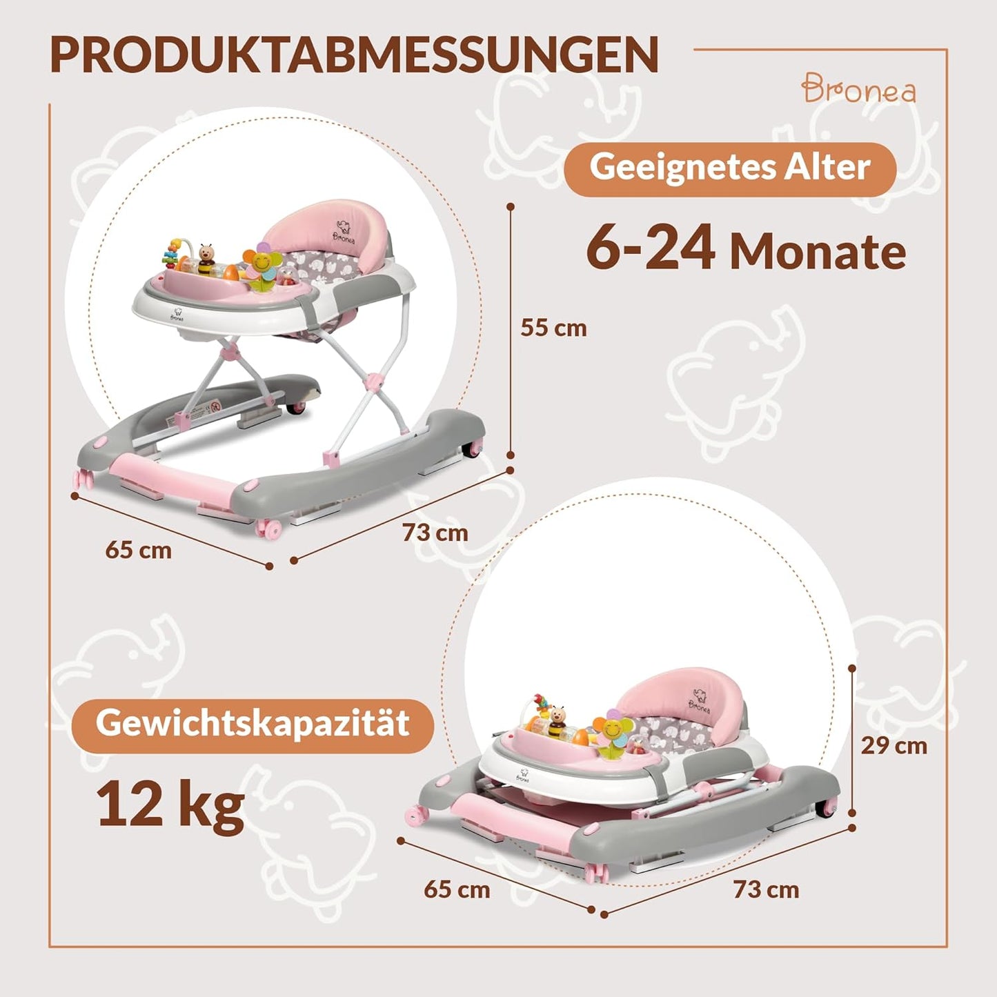 4-in-1 Babywalker mit Schaukelfunktion und Musik, Rosa