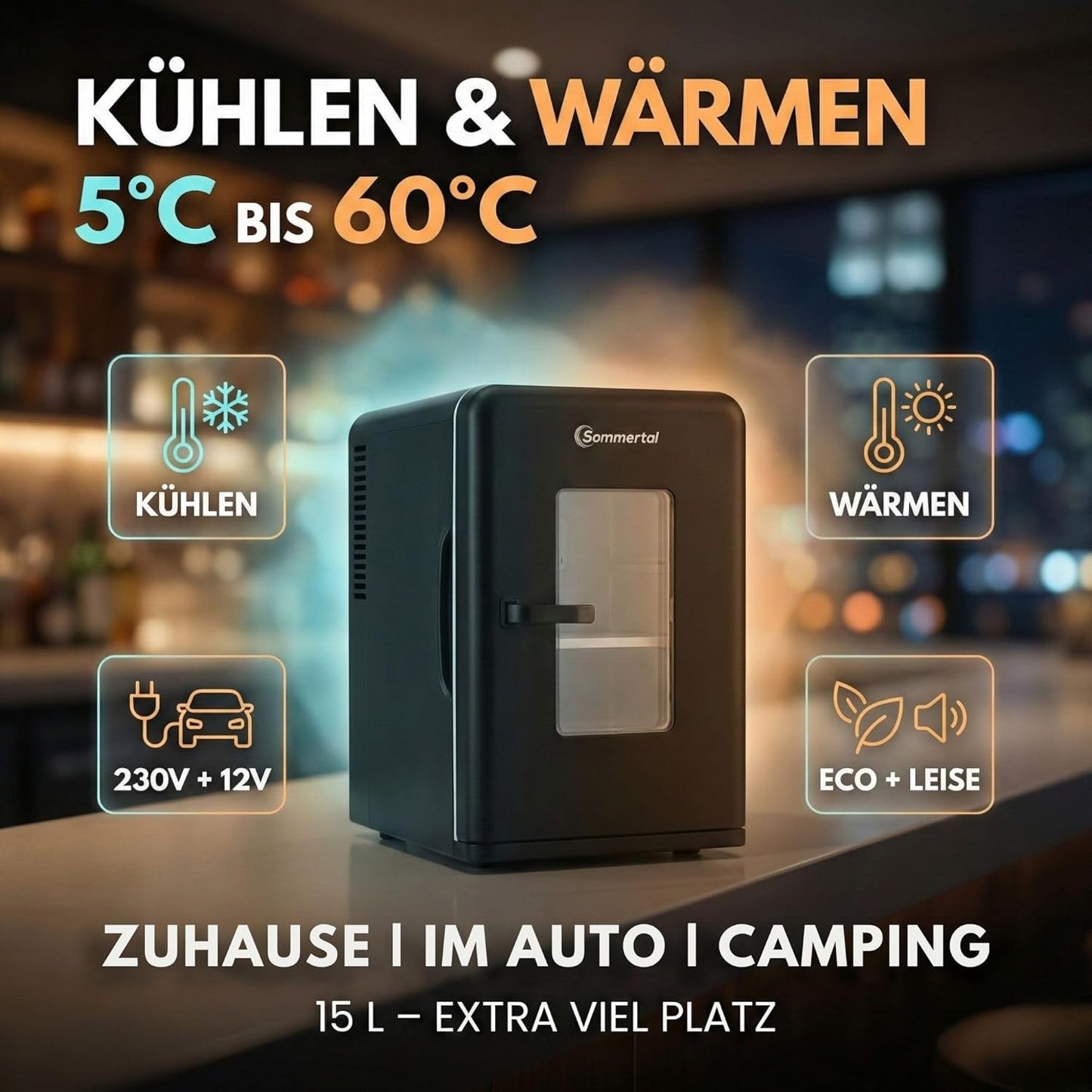 Mini Kühlschrank KS15 15L für Auto und Zimmer