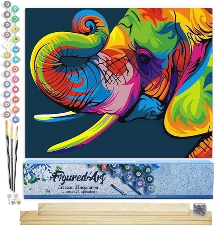 Malen nach Zahlen Set mit Rahmen (Elefant Pop Art), Elefant Pop Art 40x50cm Mit Keilrahmen (nicht gespannt)