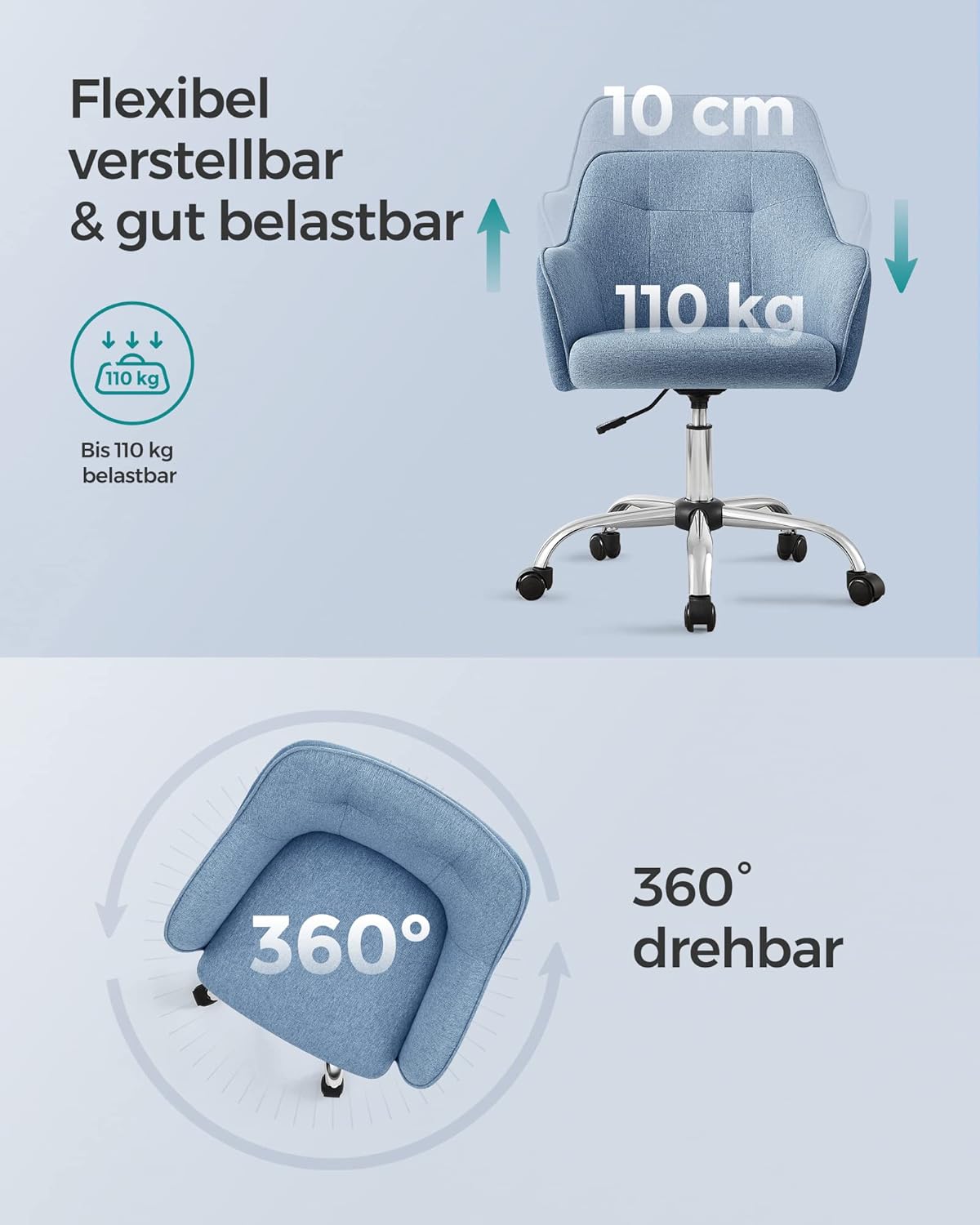 Ergonomischer Drehstuhl für Homeoffice, Baumwollmischung Blau