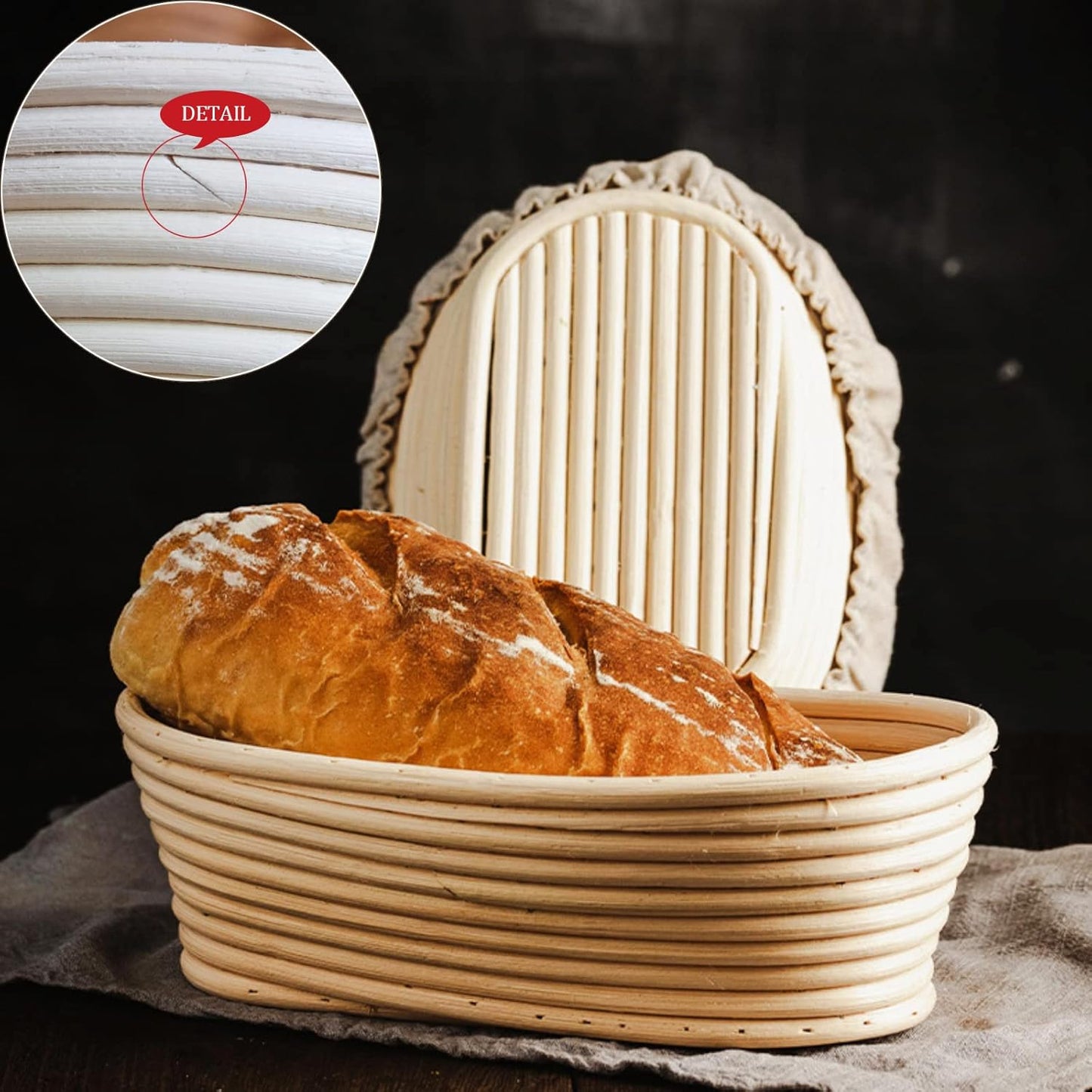 2 Stück ovale Gärkörbchen mit Zubehör-Set, 2 pcs Oval