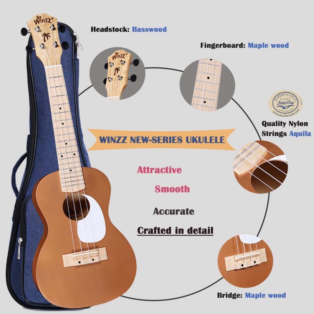 Konzert-Ukulele-Set mit Zubehör, 23 Zoll Braun