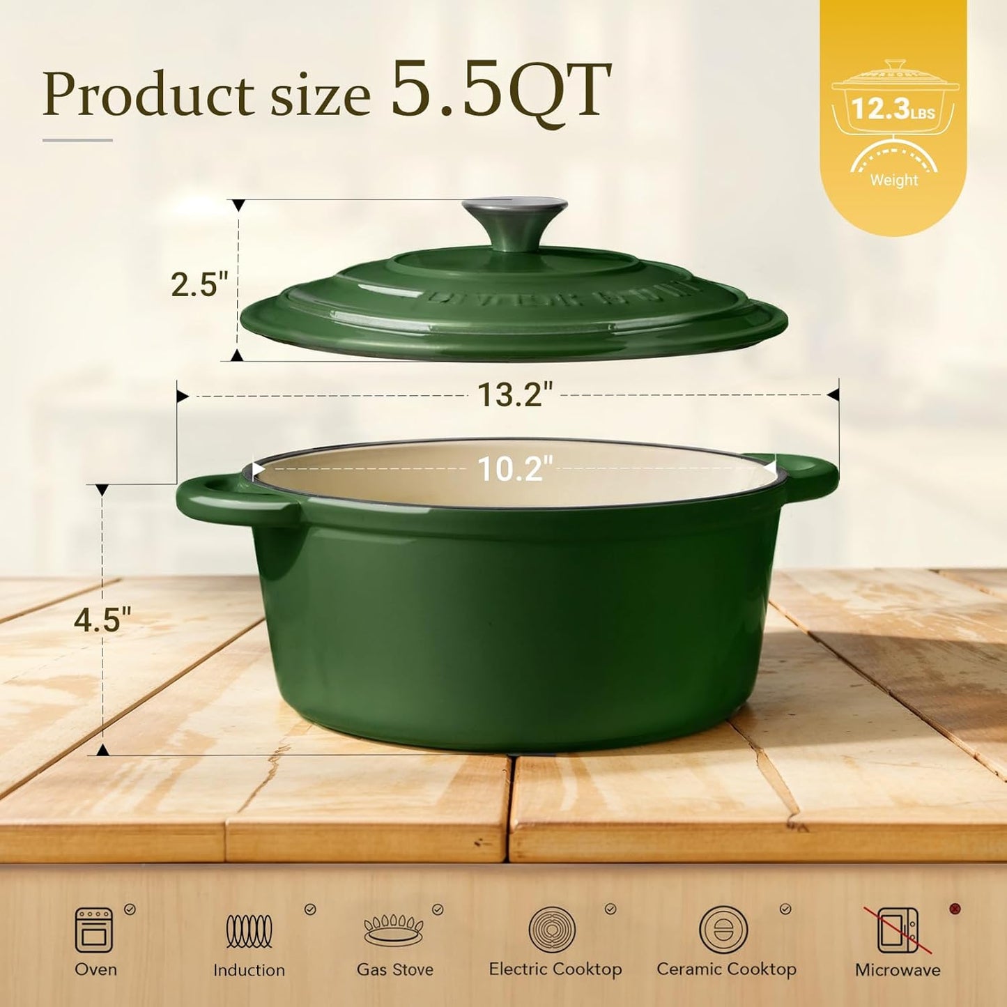 Schmortopf mit Deckel, 26cm-5.2L Luminous Green