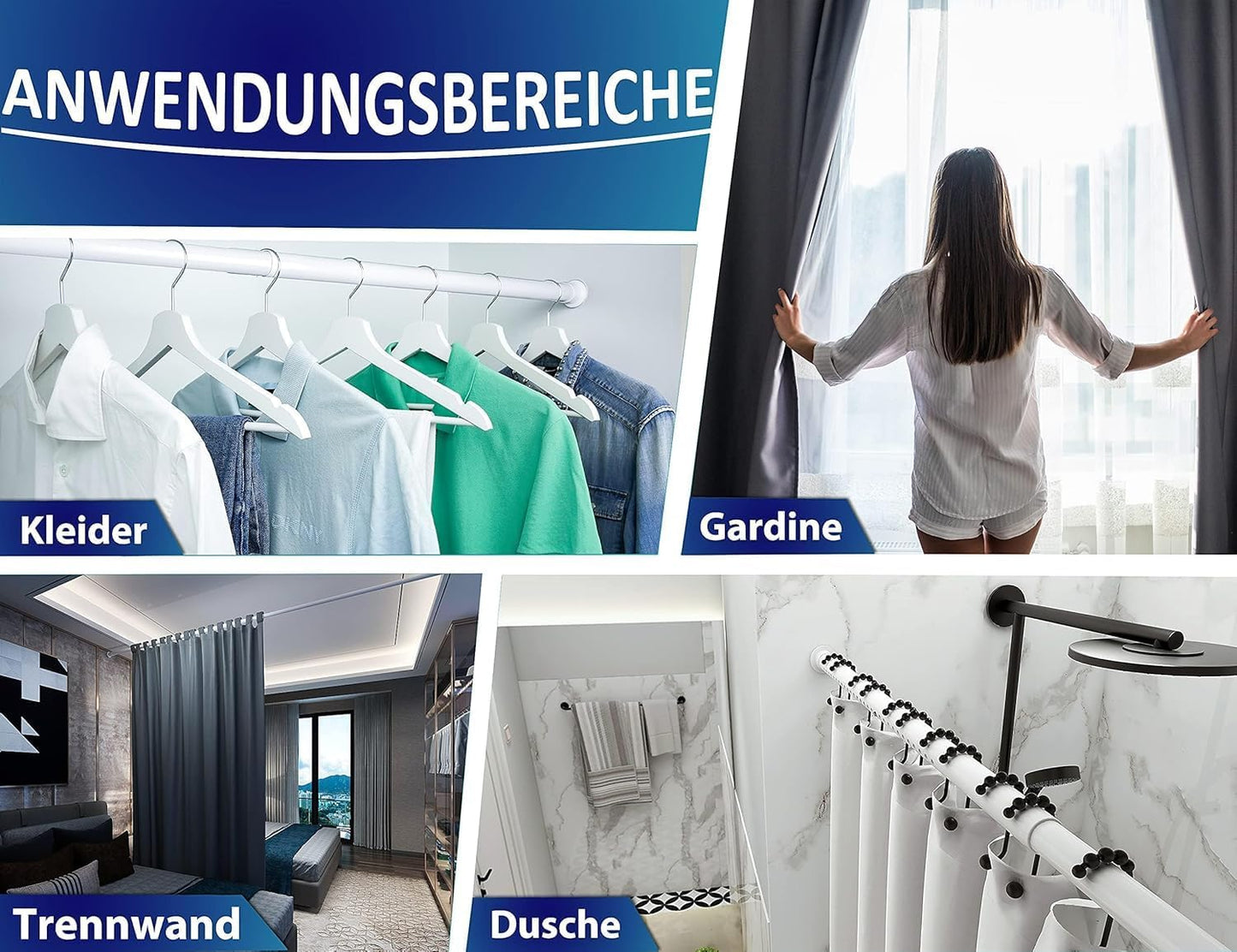 Teleskop-Duschstange ohne Bohren, 210-260 cm, 210-260 cm Weiß