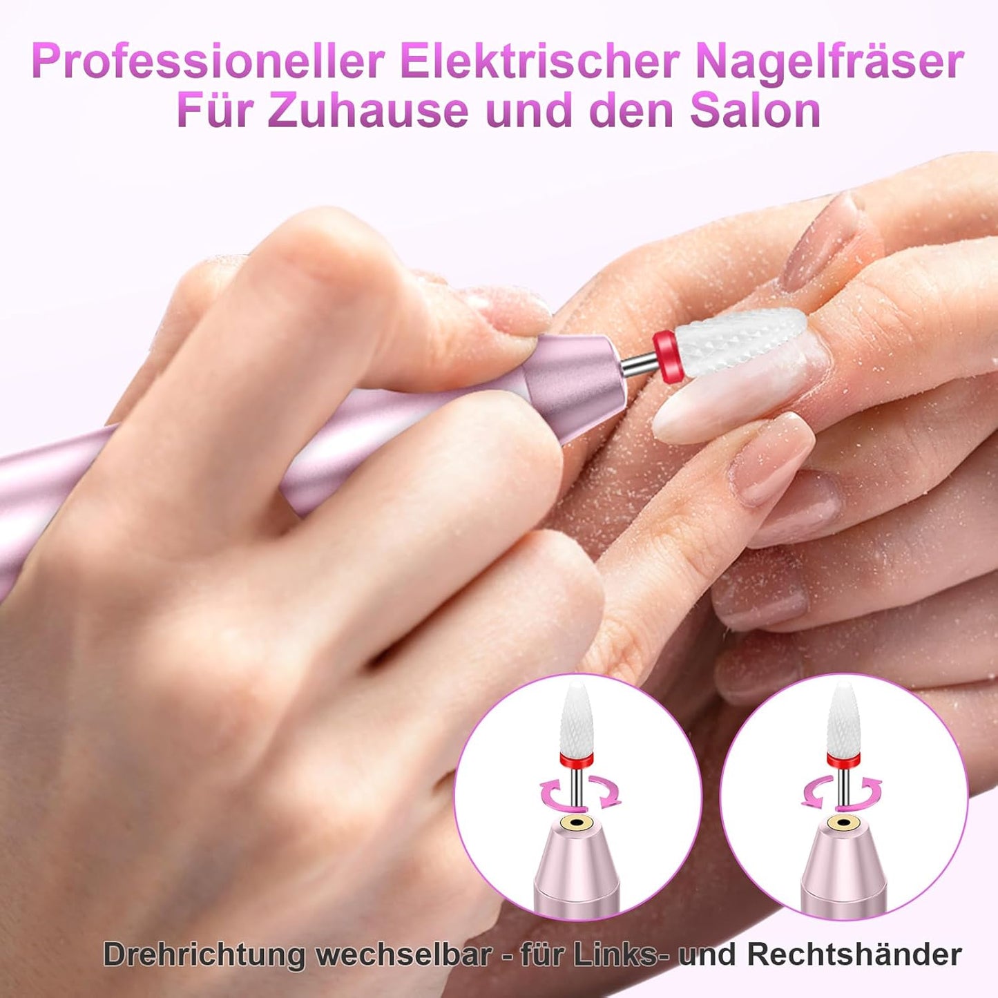 Kabelloser 12-in-1 Nagelfräser, 35000 U/Min, Rosa