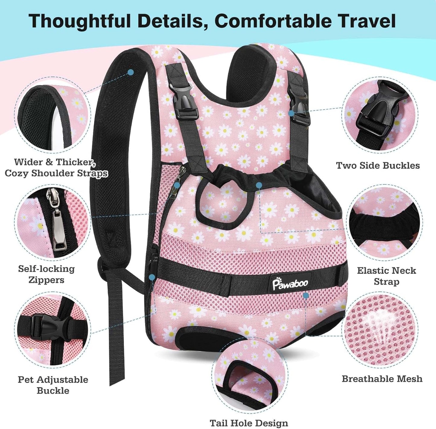 Haustier-Rucksack, AA-Rosa Gänseblümchen M