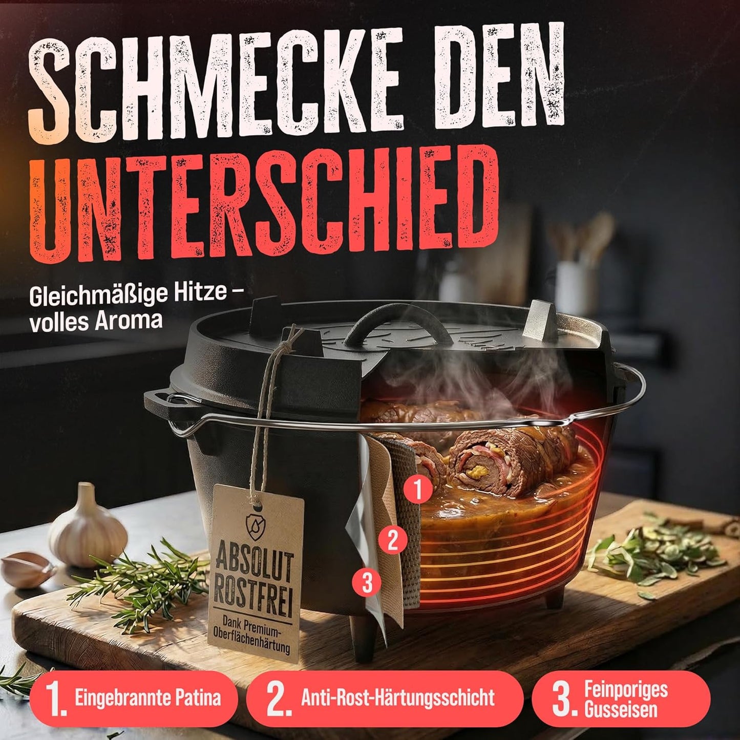 Gusseisen Dutch Oven mit Füssen, 9 Liter, Topf Mit Füsse 9 Liter