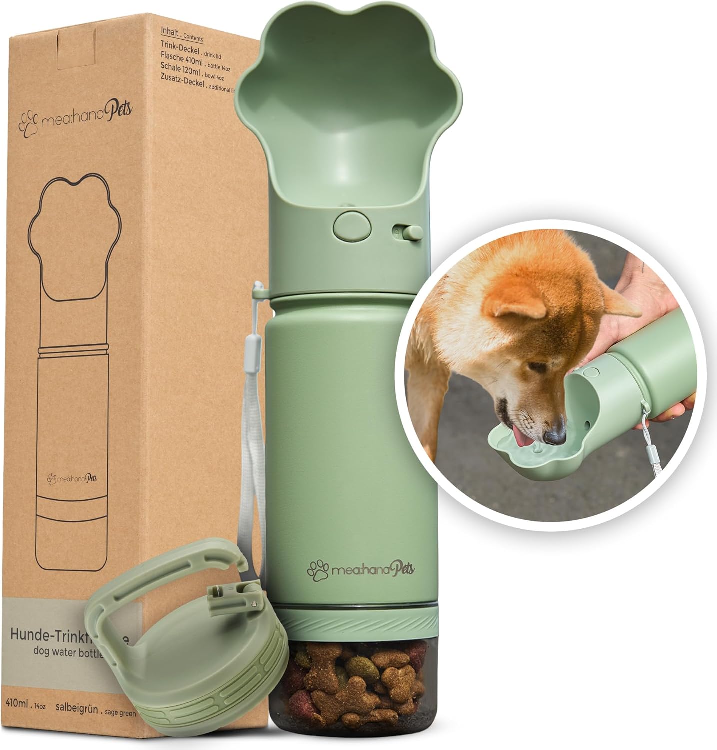 Hundetrinkflasche mit Futterbehälter & Karabiner