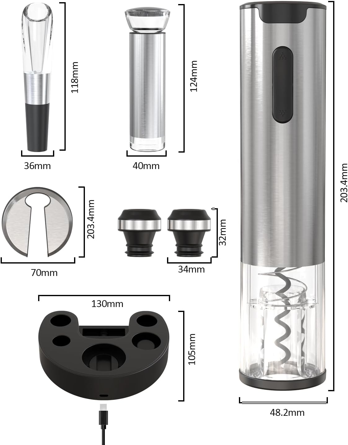 Elektrisches Weinflaschenöffner Set, 7-in-1 Wiederaufladbares Weinöffner-set - Sliver