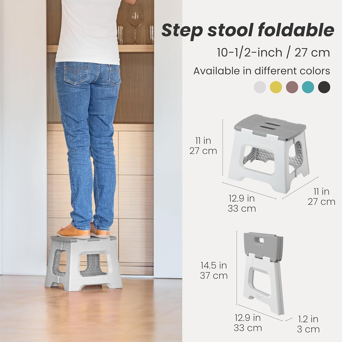Klappbarer Tritthocker, Grau 27 cm, 1-Step
