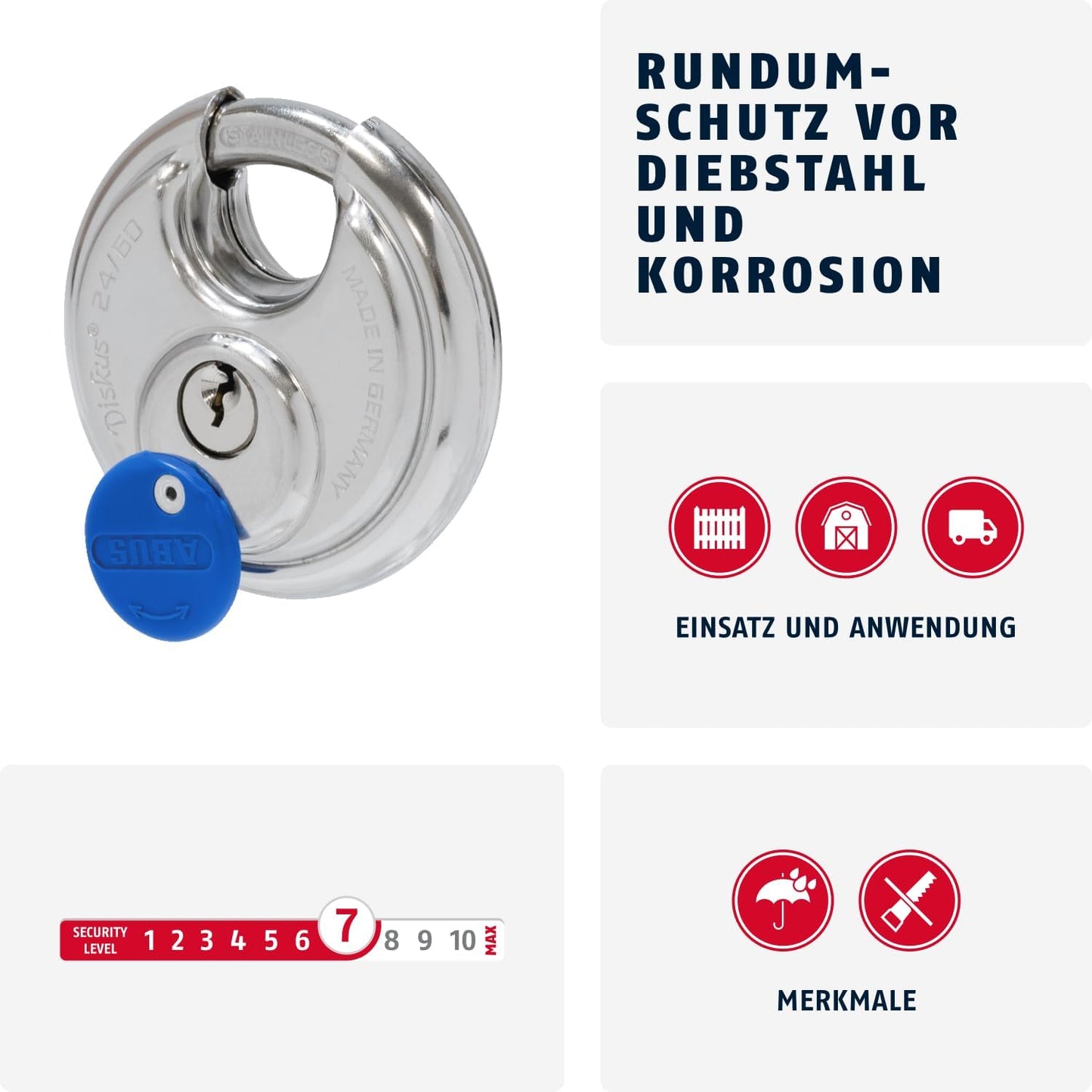 Diskus Vorhängeschloss 24IB/60 mit 360° Rundumschutz, 60mm