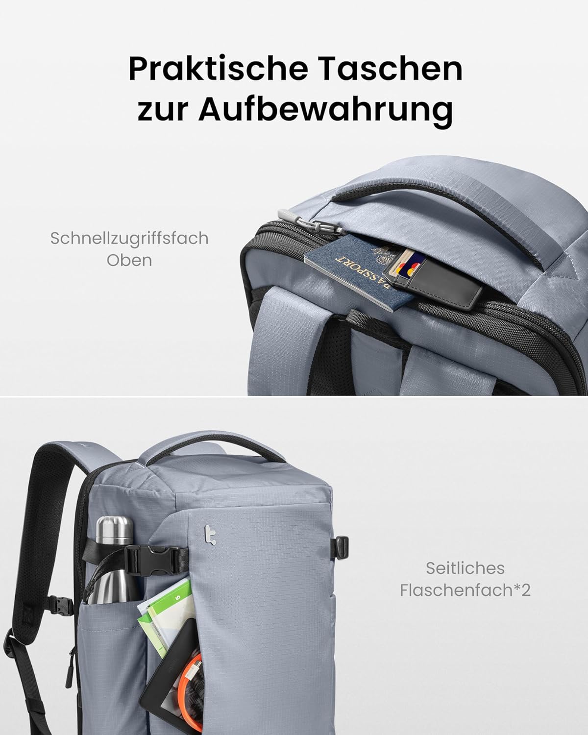 Wasserdichter Reiserucksack, Grau-ripstop 40 Liter