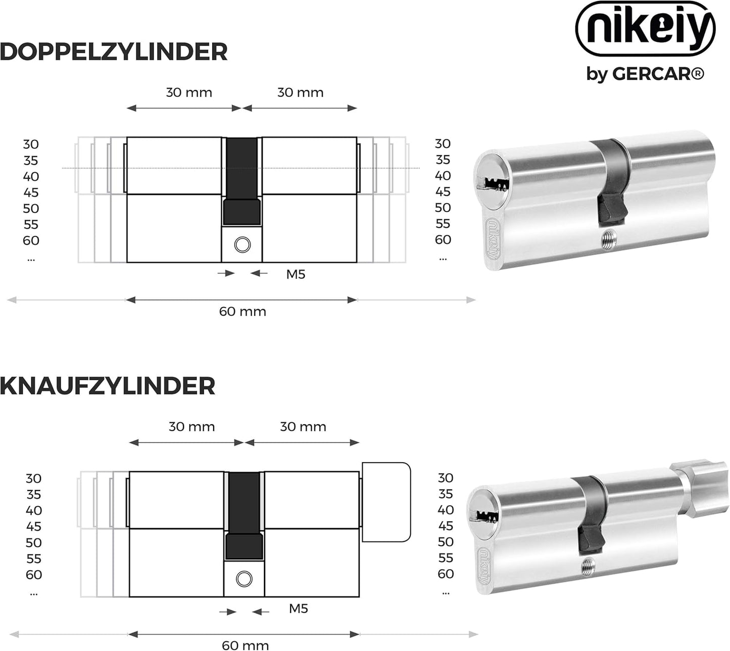 Profilzylinder-Set 90 mm (4 Stück, gleichschliessend), 90 mm 45/45 Profilzylinder 4er Set (Gleichschliessend)