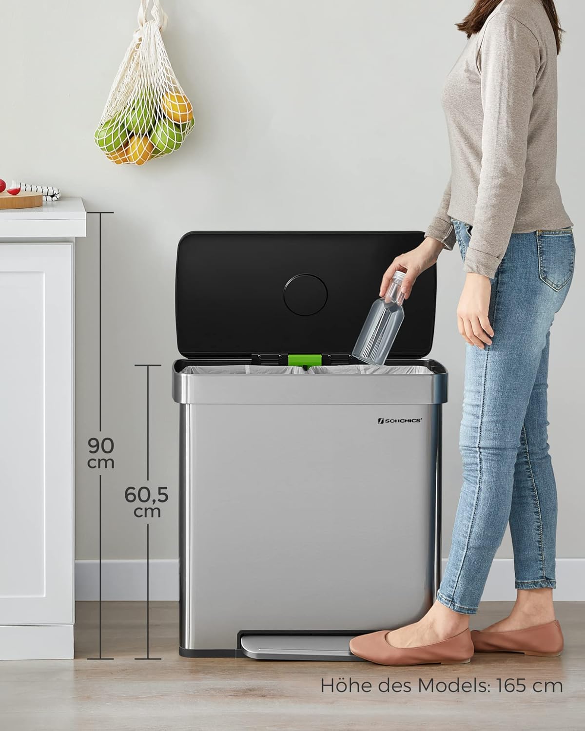 Mülltrennsystem mit Softclose LTB202E01 (2 x 30L), Silber