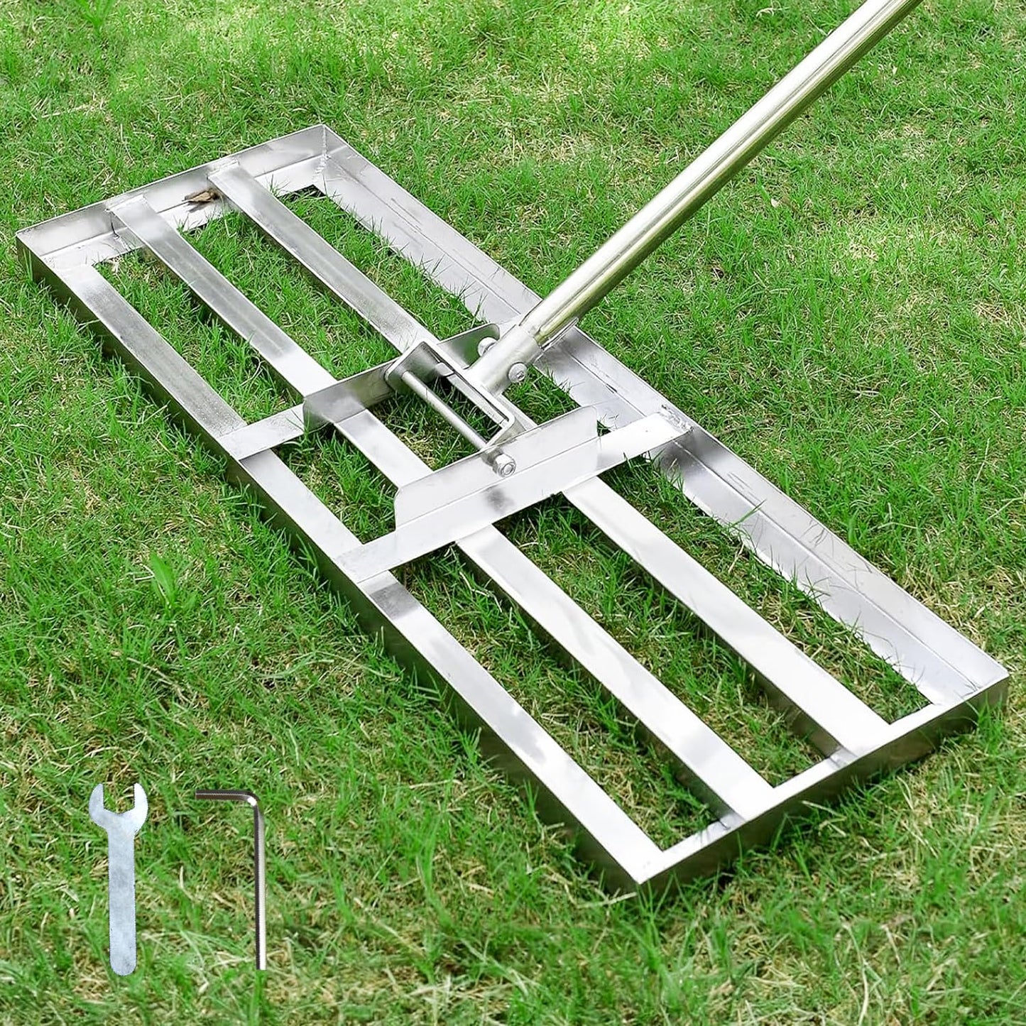Rasenrakel mit verstellbarem Stiel, 2.15m, 25x72cm