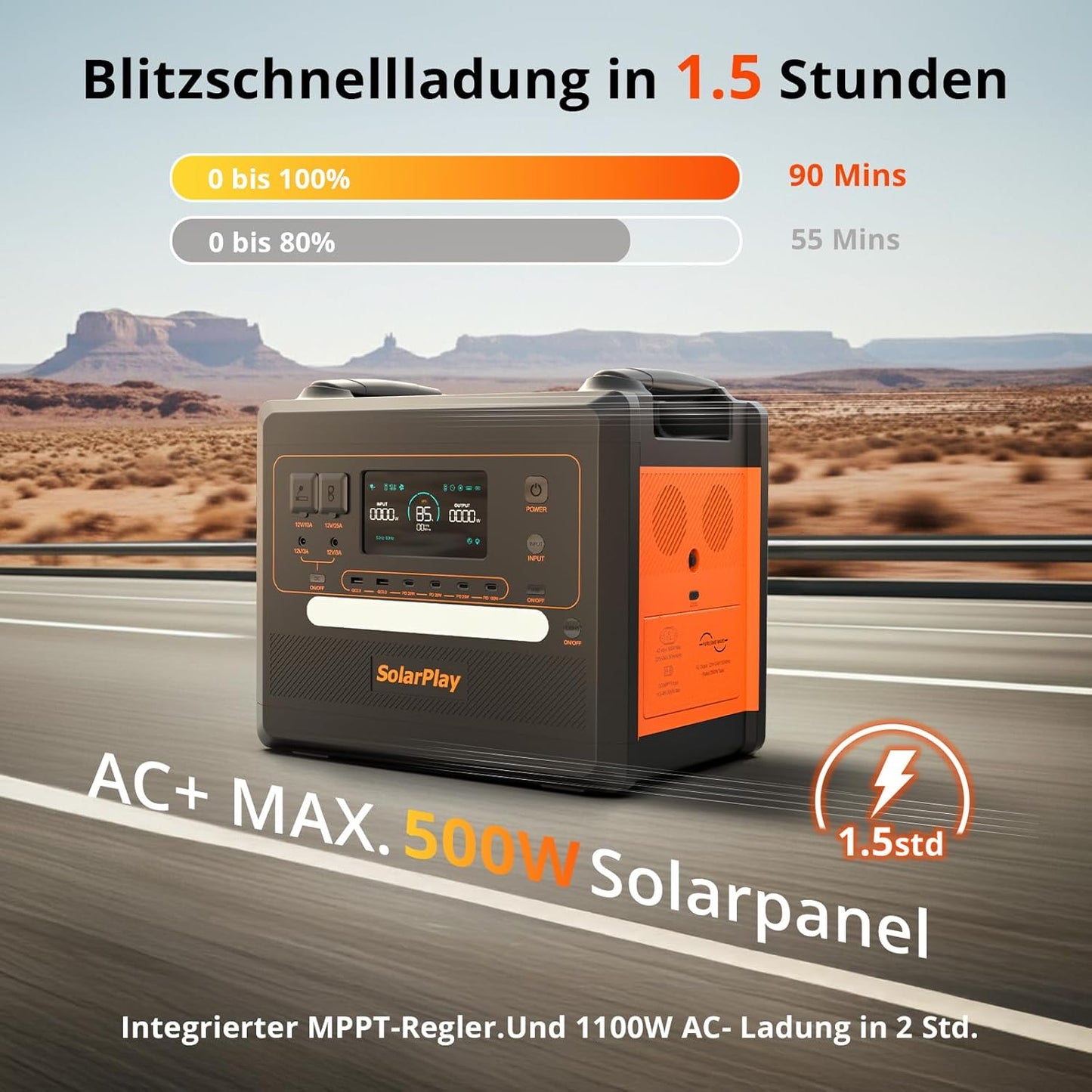 Tragbare Powerstation mit Solarpanel, 2500w+200w