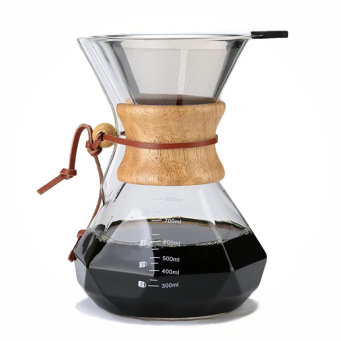 Pour Over Kaffeebereiter mit Edelstahlfilter, 800 ml, 800 ml(Steel Filter, Clear)