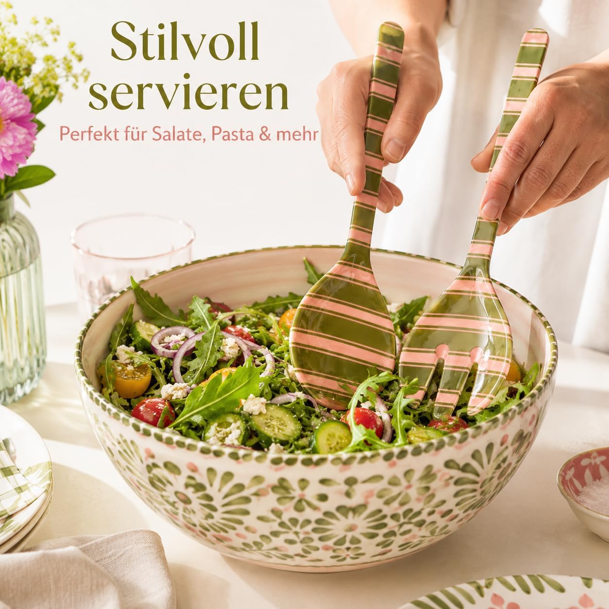 Salatbesteck aus Melamin, Streifen