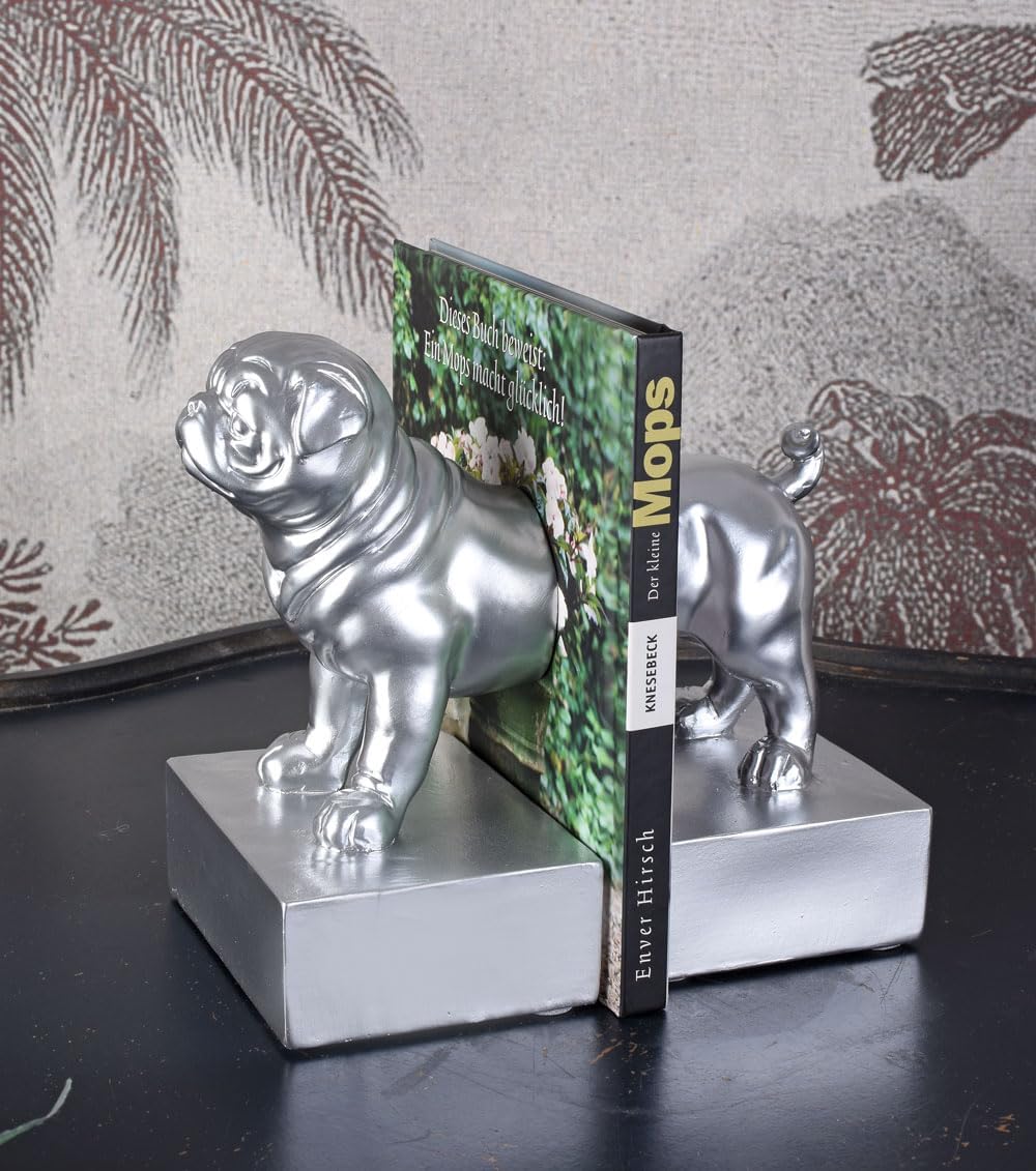Mopsfigur Buchstützen Set (Silber)