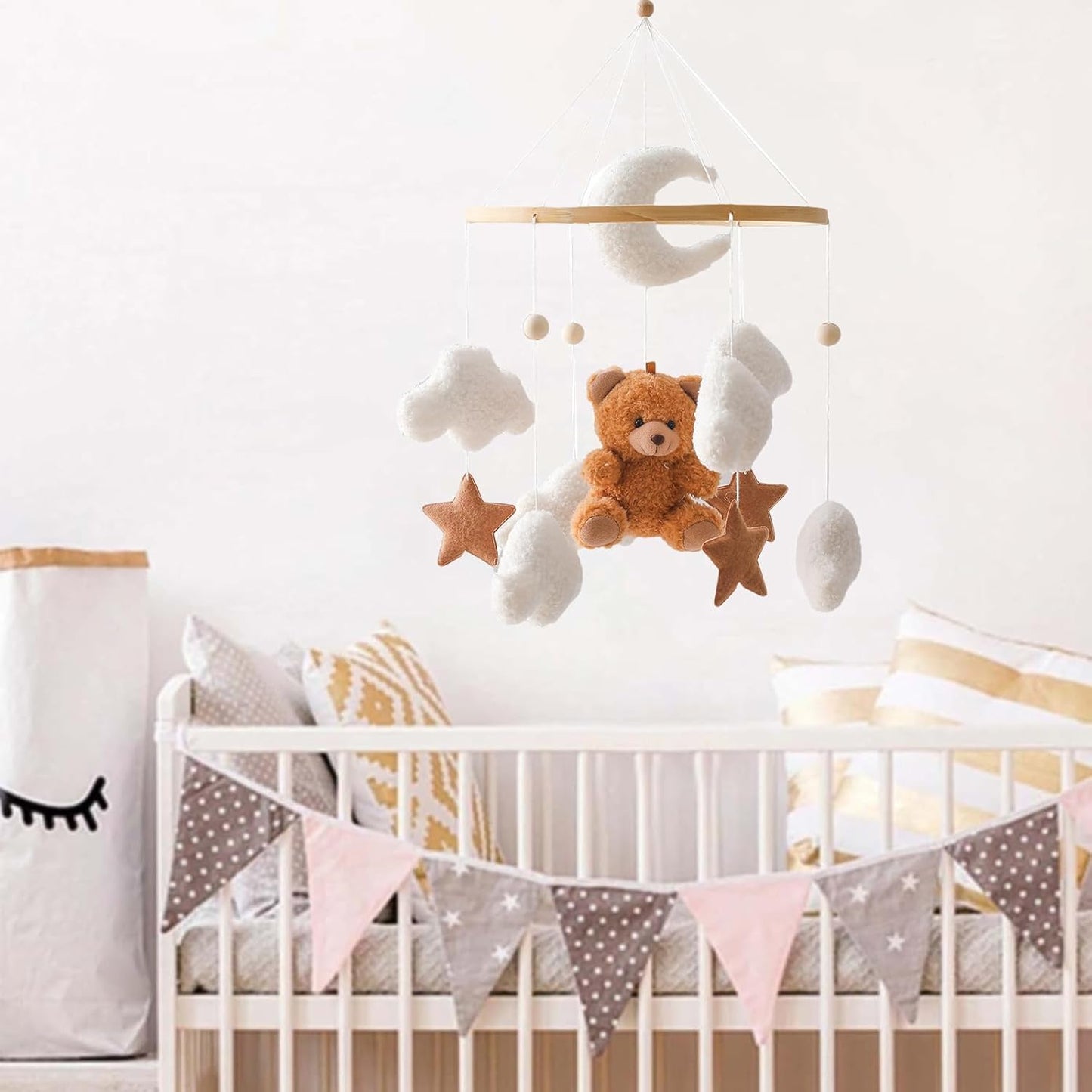 Babybett Mobile mit 3D Bär und Wolken, Braun Bär