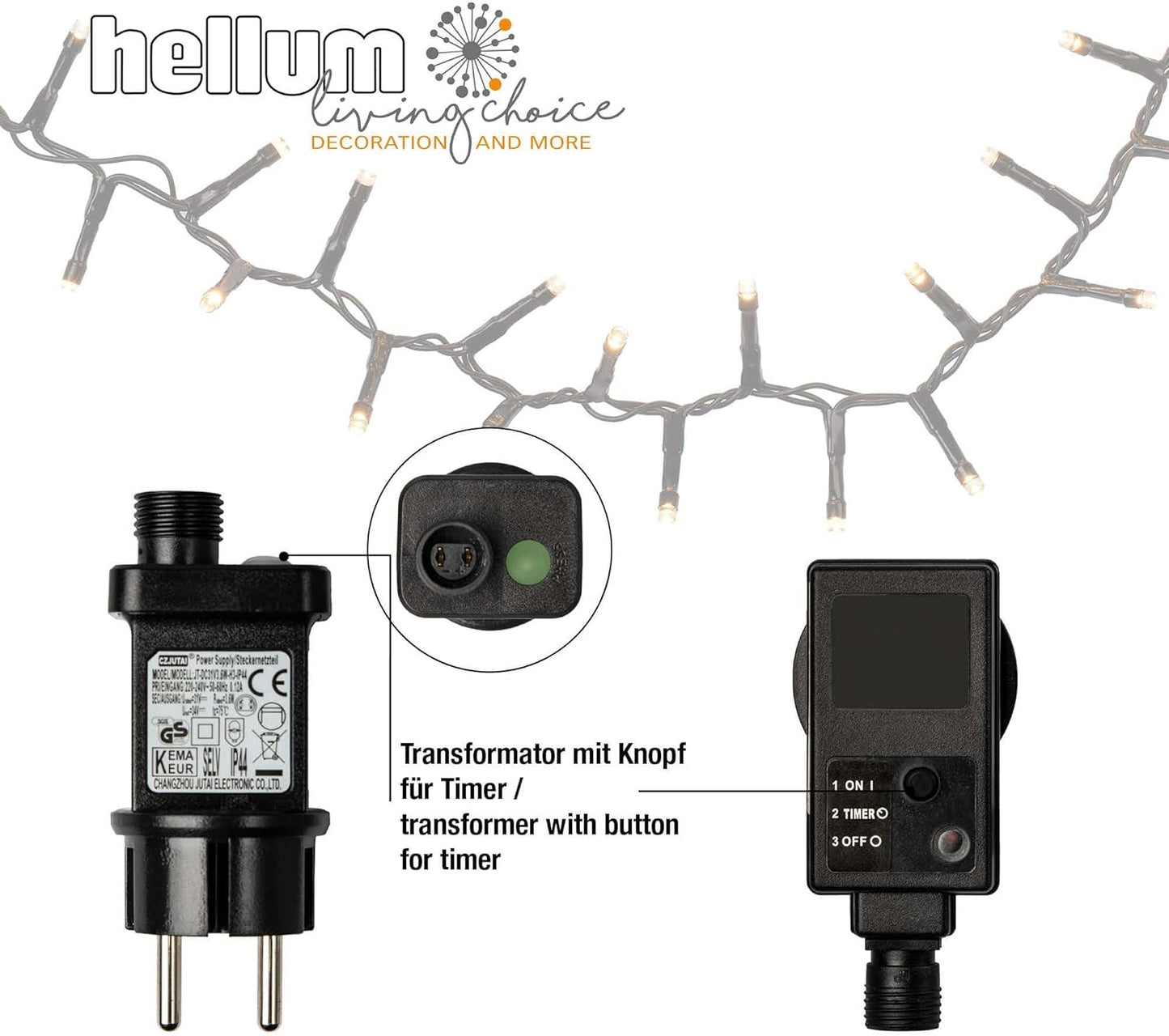 LED Cluster-Lichterkette mit Timer, 288 LED/ beleuchtet 5,74 m