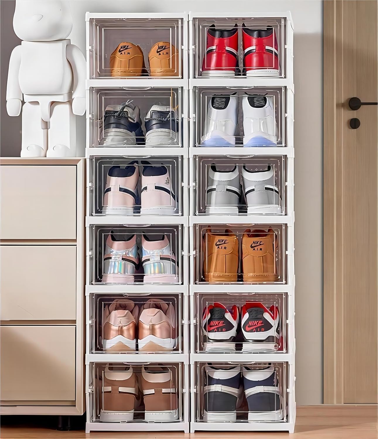 6er-Set Stapelbare Schuhboxen, Weiß - 6 Ebenen