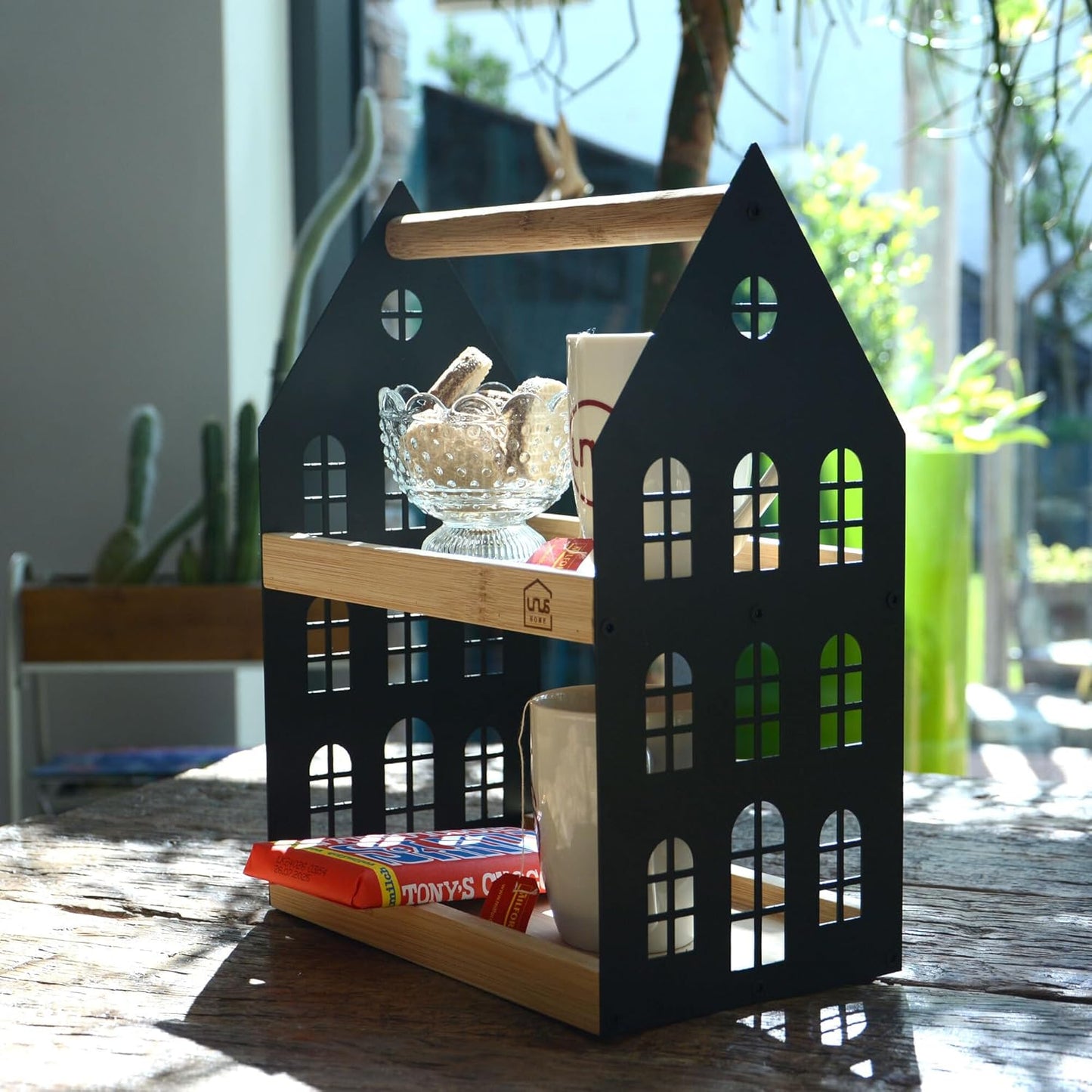 Haus-Etagere mit 2 Etagen und Griff, Schwarz Klein