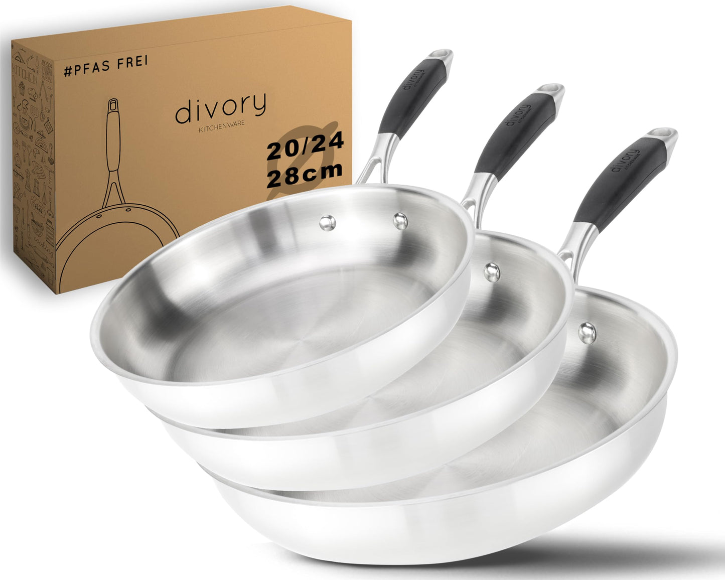 Pura Bratpfannen-Set für Induktion, Pura 20, 24, 28 cm