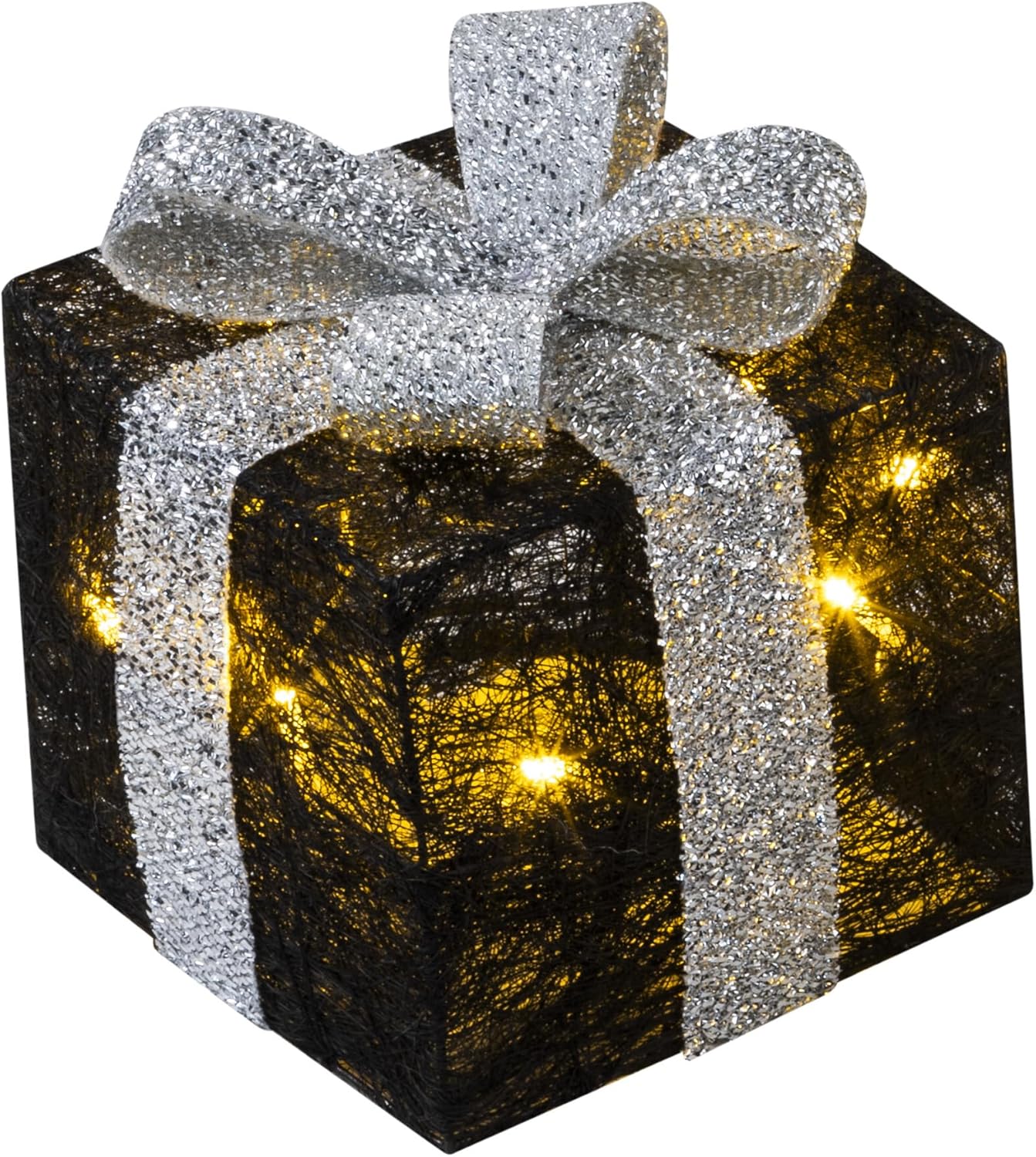 3er-Set LED-Geschenkboxen mit Timer, Schwarz-Silber