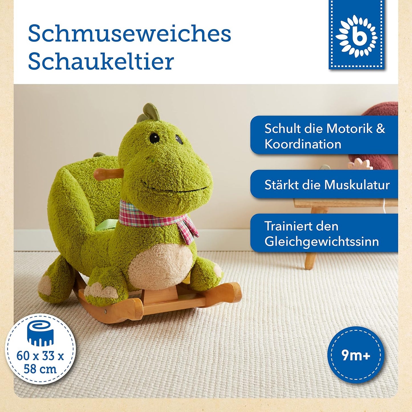 Plüsch-Schaukeltier - Dino mit Sicherheitsgurt, Dino
