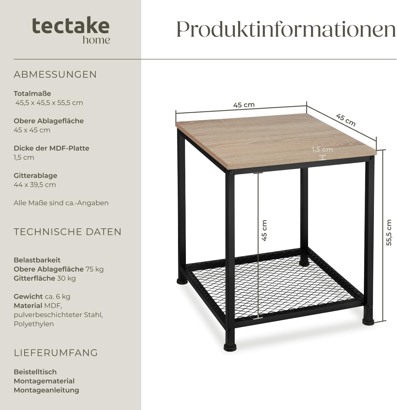 Beistelltisch Derby, Derby Industrial Holz Hell, Eiche Sonoma
