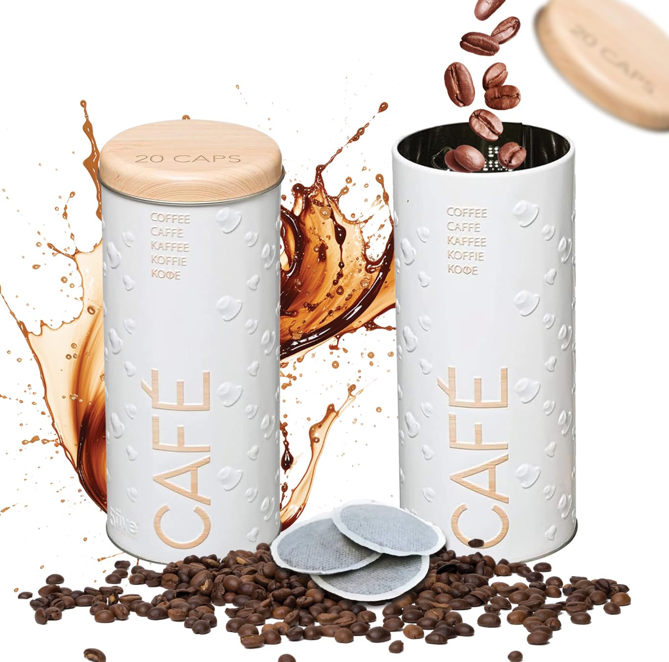 2er-Set Aufbewahrungsdose für Kaffeepads, Weiß