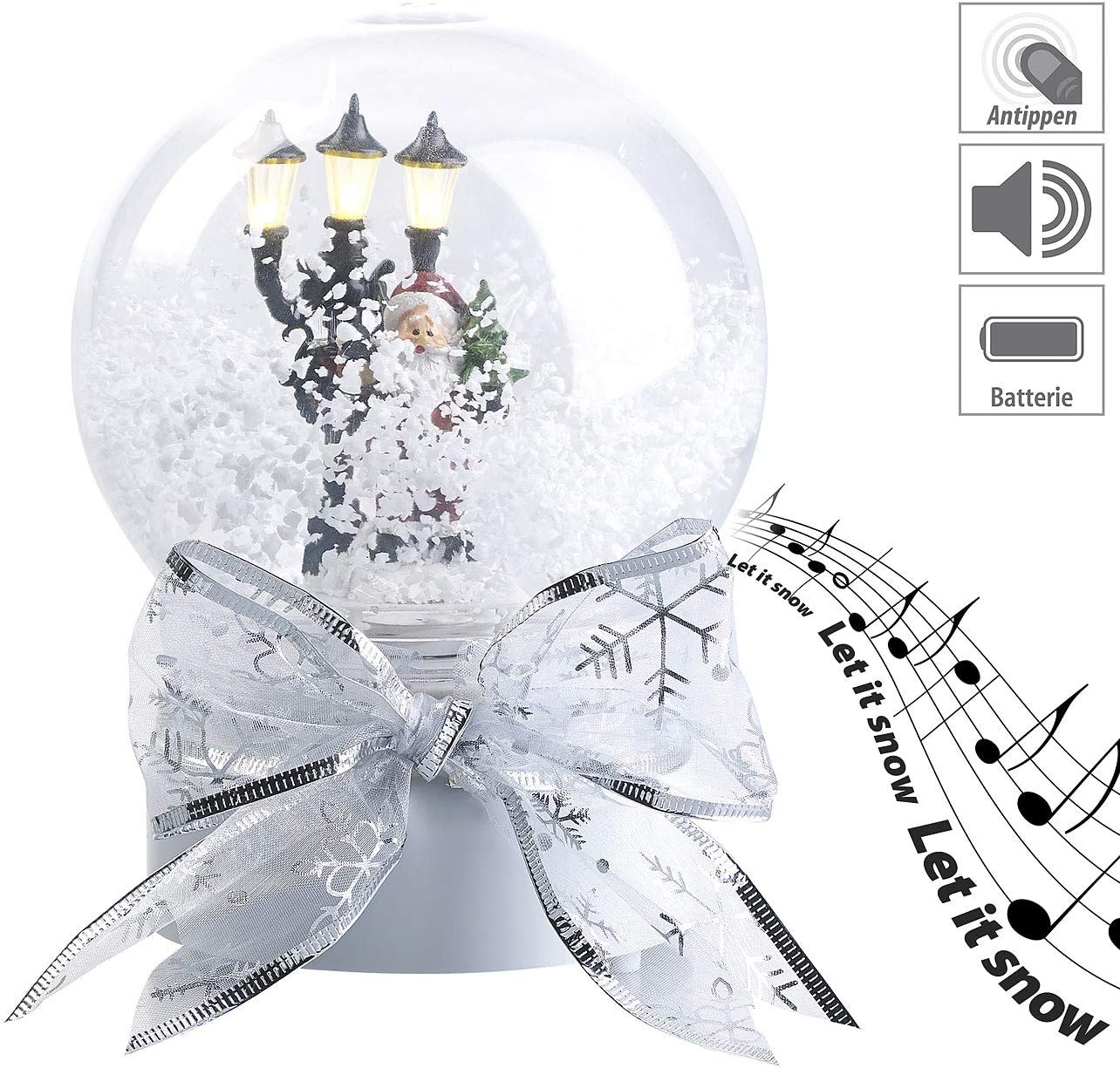 Schneekugel mit singendem Weihnachtsmann