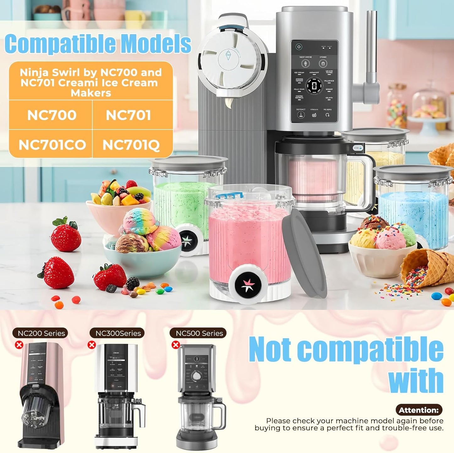 4 Stück Eisbehälter für Ninja Creami Swirl NC700 & NC701EU