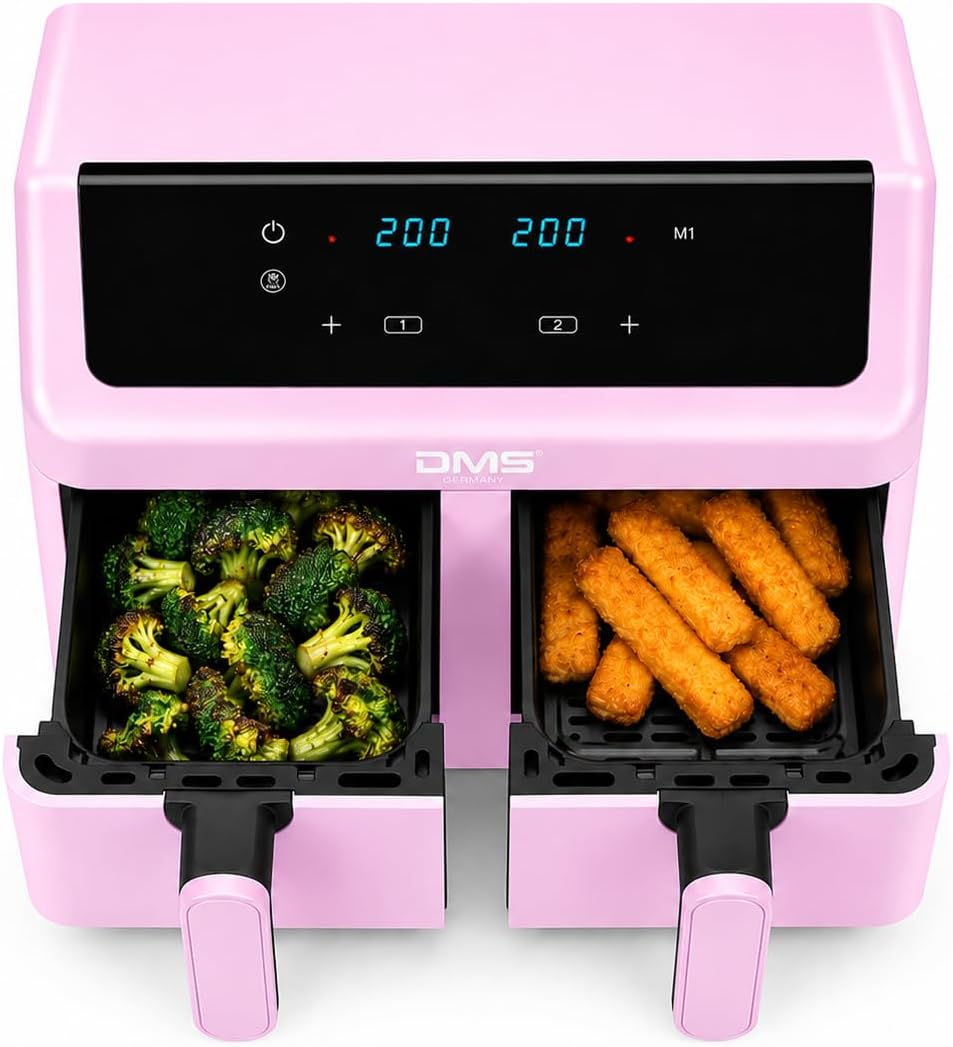 HF-9 Doppelkammer Heissluftfritteuse 9L, Digital Air Fryer, Rosa