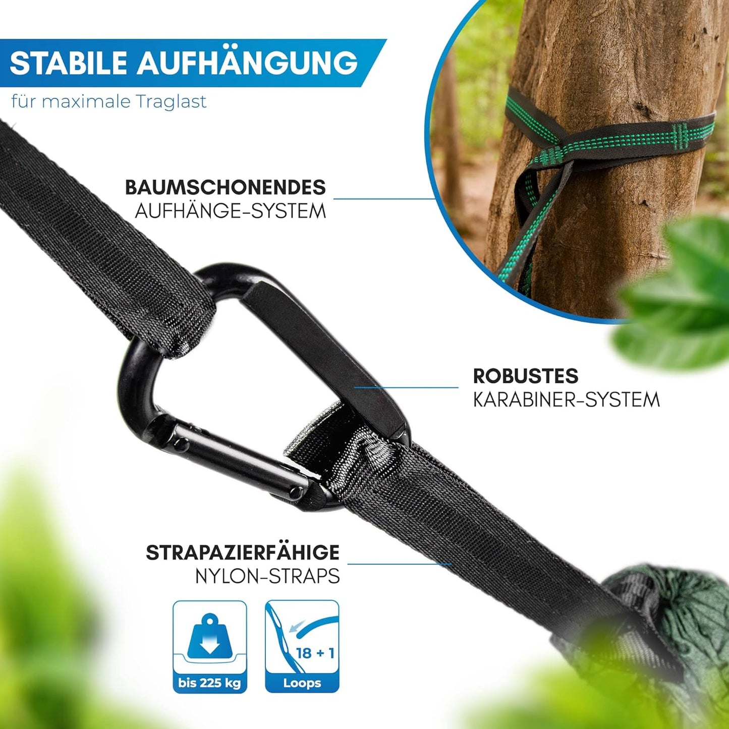 Hängematte mit Befestigungs-Set, 140x275cm Grün