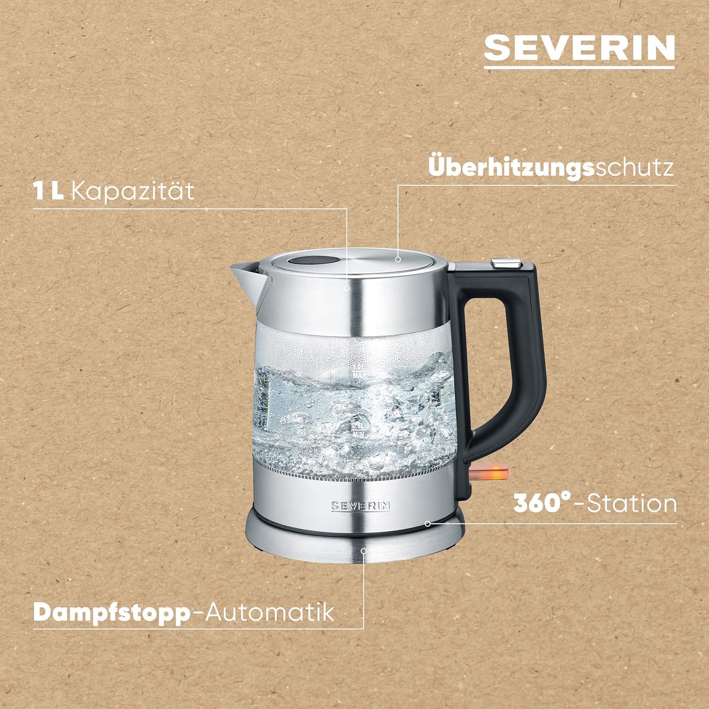 Glas Wasserkocher mit Kalkfilter WK 3468